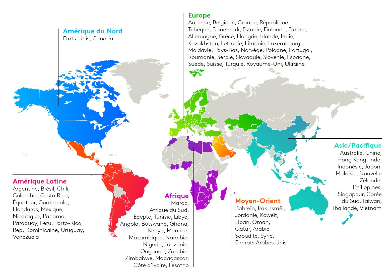carte du monde avec les pays en couleur dégradés